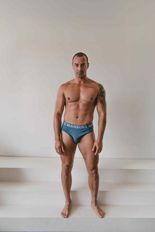 Men's Classic Steel Blue Brief Underwear - Comfortable Cotton Blend (Size XL)
