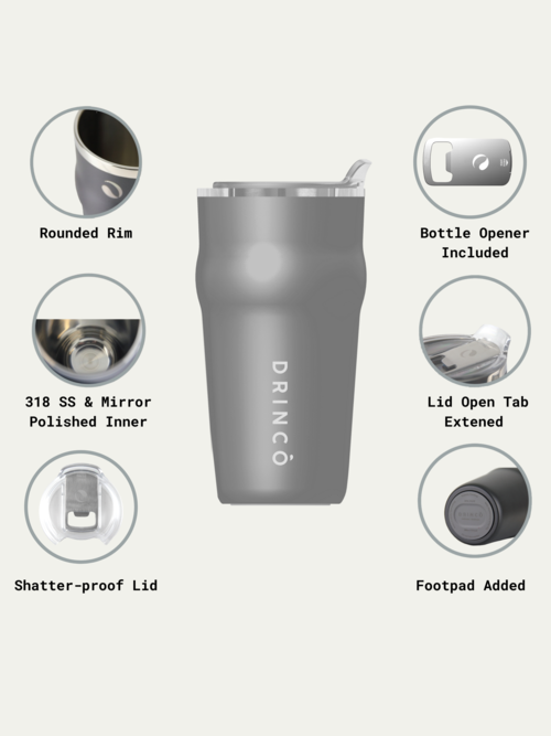 DRINCO 20oz Insulated Beer Mug with Built-In Bottle Opener THOR - Jet Black Stainless Steel Tumbler