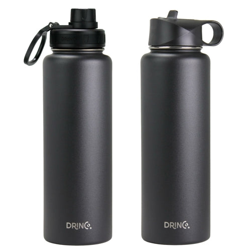 DRINCO 40oz Stainless Steel Sport Water Bottle - Extra Large Insulated Flask in Black