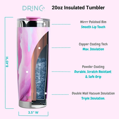 DRINCO 20oz Insulated Tumbler with Spill-Proof Lid & 2 Straws - Galaxy Stainless Steel Travel Mug