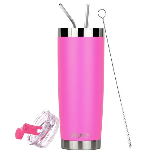 DRINCO 20oz Insulated Tumbler with Spill-Proof Lid & 2 Straws - Island Pink Stainless Steel Travel Mug