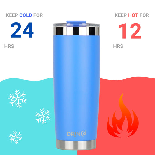 DRINCO 20oz Insulated Tumbler with Spill-Proof Lid & 2 Straws - Royal Blue Stainless Steel Travel Mug