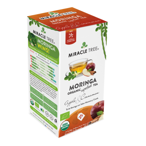 Miracle Tree's Organic Moringa Tea - Apple Cinnamon Flavor, 25 Tea Bags