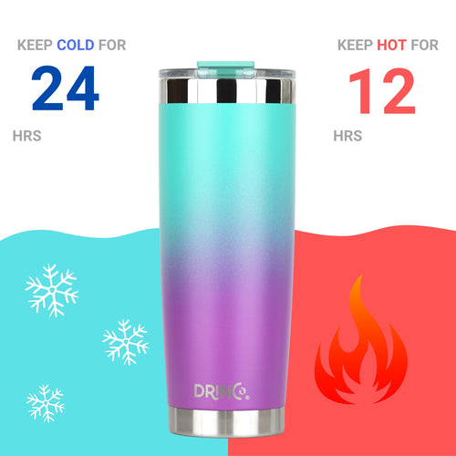 DRINCO 20oz Insulated Tumbler with Spill-Proof Lid & 2 Straws - Ombre Teal Stainless Steel Travel Mug