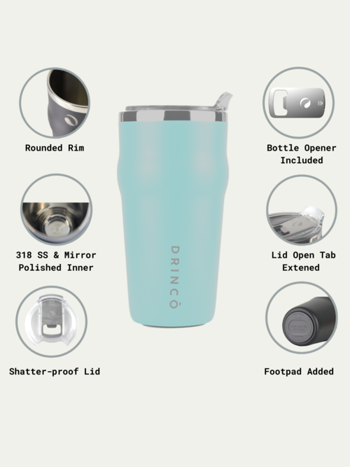 DRINCO 20oz Insulated Beer Mug with Built-In Bottle Opener THOR - Aquamarine Stainless Steel Tumbler