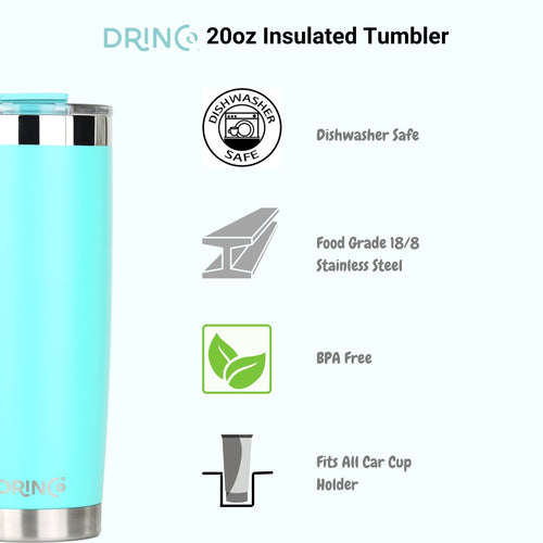 DRINCO 20oz Insulated Tumbler with Spill-Proof Lid & 2 Straws - Teal Stainless Steel Travel Mug