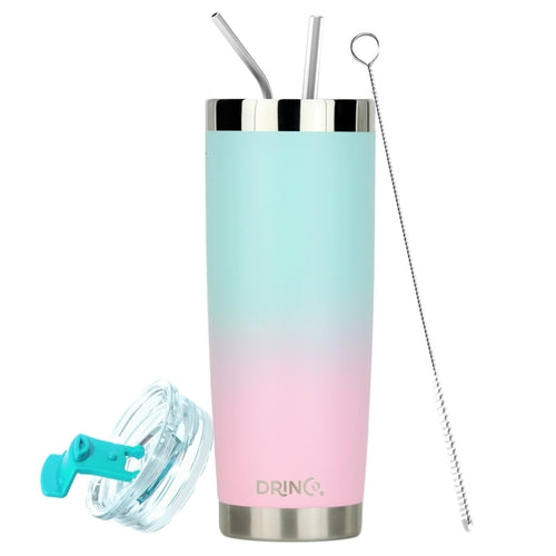 DRINCO 20oz Insulated Tumbler with Spill-Proof Lid & 2 Straws - Macaron Stainless Steel Travel Mug