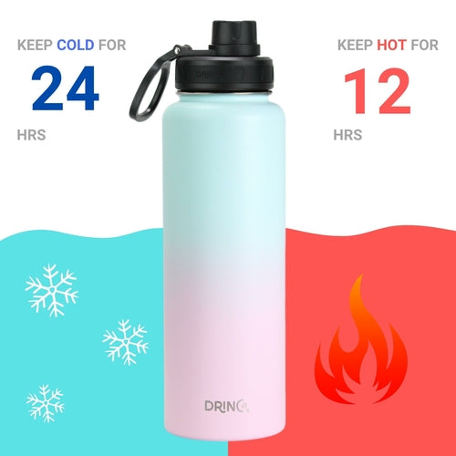 DRINCO 40oz Stainless Steel Sport Water Bottle - Extra Large Insulated Flask with Macaron Finish