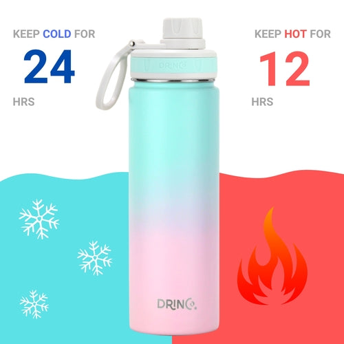 DRINCO 22oz Stainless Steel Sport Water Bottle - Insulated Flask with Macaron Finish