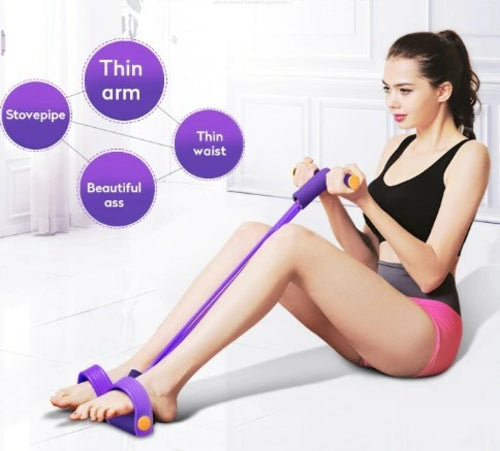 Portable Fitness Resistance Band with Pedal - 4-Tube Sit-Up Exercise Equipment for Home Workouts