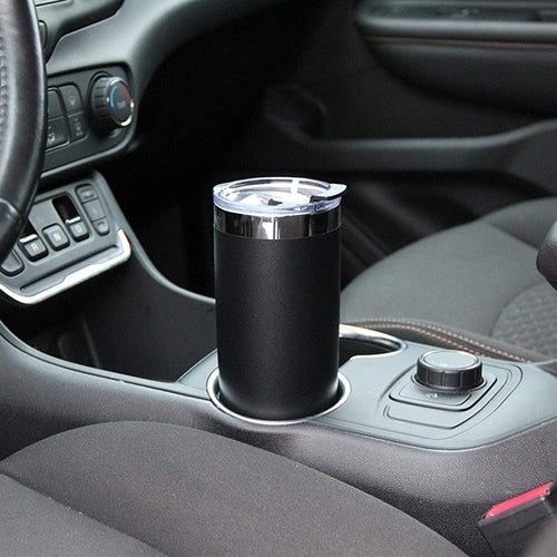 DRINCO 20oz Insulated Tumbler with Spill-Proof Lid & 2 Straws - Black Stainless Steel Travel Mug