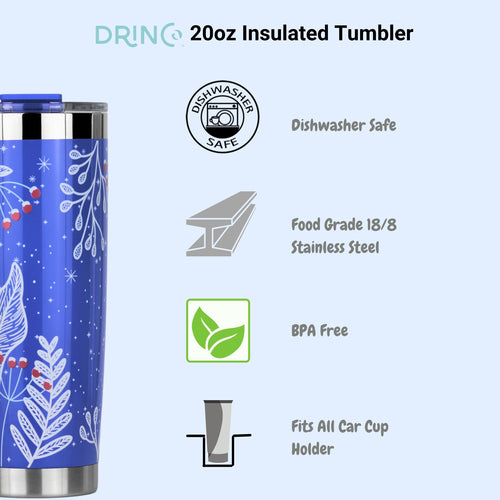 DRINCO 20oz Insulated Tumbler with Spill-Proof Lid & 2 Straws - Nampa Stainless Steel Travel Mug