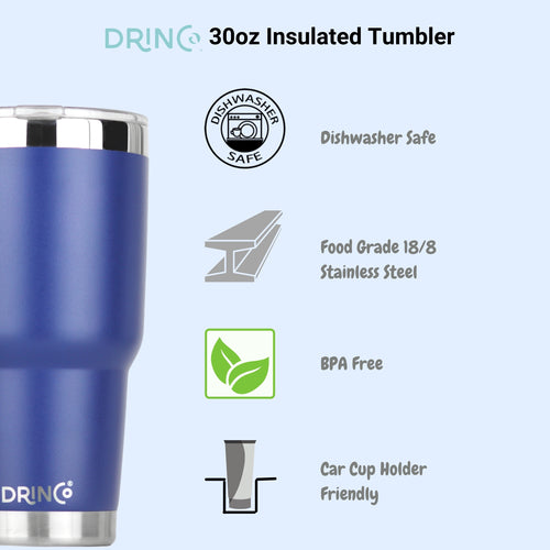 DRINCO 30oz Insulated Tumbler with Spill-Proof Lid & 2 Straws - Royal Blue Stainless Steel Travel Mug