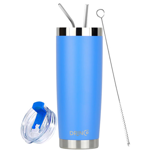 DRINCO 20oz Insulated Tumbler with Spill-Proof Lid & 2 Straws - Royal Blue Stainless Steel Travel Mug