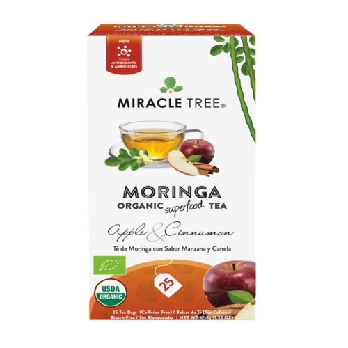 Miracle Tree's Organic Moringa Tea - Apple Cinnamon Flavor, 25 Tea Bags