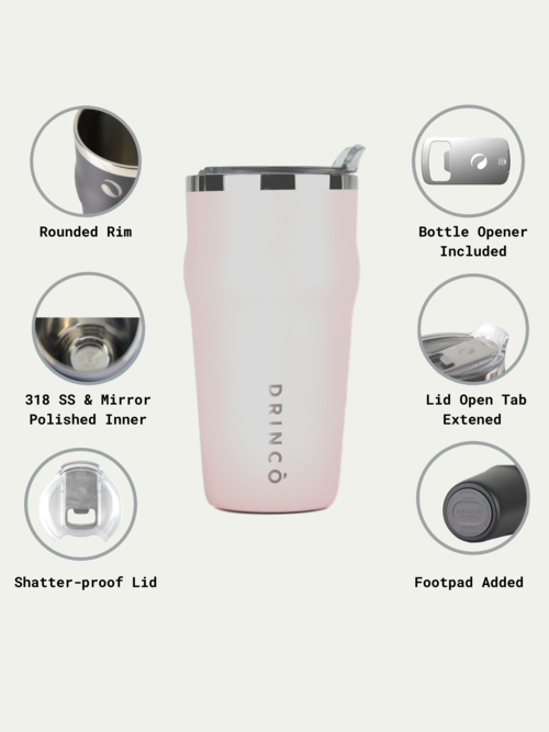 DRINCO 20oz Insulated Beer Mug with Built-In Bottle Opener THOR - Pale Pink Stainless Steel Tumbler