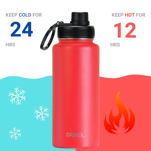 DRINCO 32oz Stainless Steel Water Bottle - USA Flag Barn Red Insulated Flask