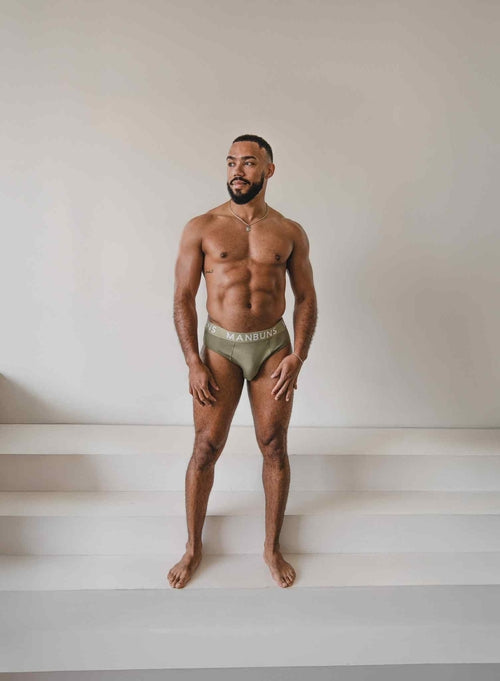 Men's Classic Olive Green Brief Underwear - Comfortable Cotton Blend (Size XL)