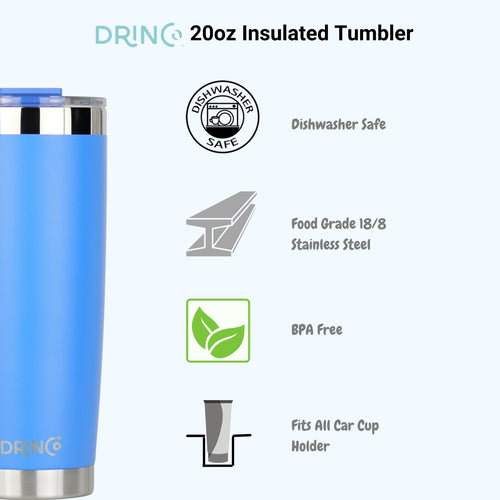 DRINCO 20oz Insulated Tumbler with Spill-Proof Lid & 2 Straws - Royal Blue Stainless Steel Travel Mug