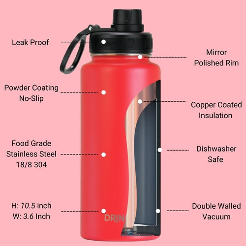 DRINCO 32oz Stainless Steel Water Bottle - USA Flag Barn Red Insulated Flask