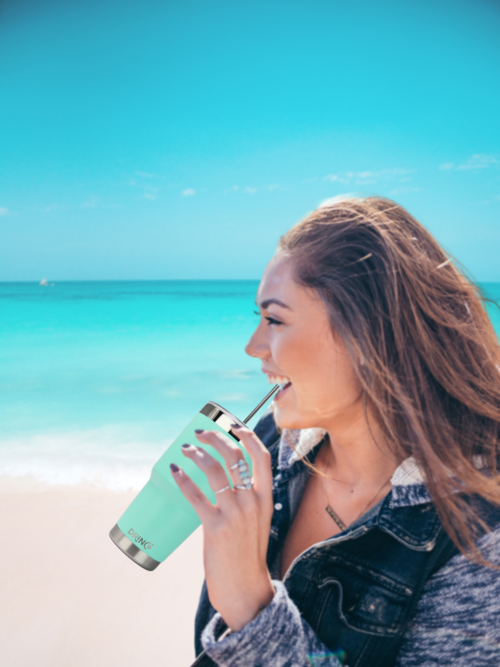 DRINCO 30oz Insulated Tumbler with Spill-Proof Lid & 2 Straws - Teal Stainless Steel Travel Mug