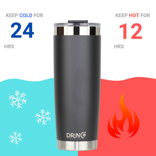 DRINCO 20oz Insulated Tumbler with Spill-Proof Lid & 2 Straws - Black Stainless Steel Travel Mug