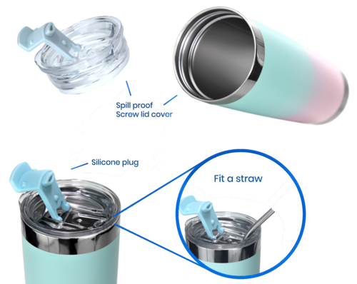 DRINCO 20oz Insulated Tumbler with Spill-Proof Lid & 2 Straws - Macaron Stainless Steel Travel Mug