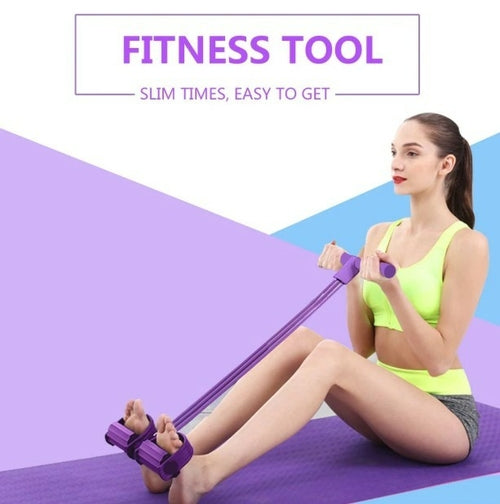 Portable Fitness Resistance Band with Pedal - 4-Tube Sit-Up Exercise Equipment for Home Workouts
