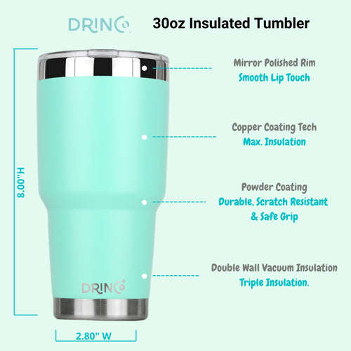 DRINCO 30oz Insulated Tumbler with Spill-Proof Lid & 2 Straws - Teal Stainless Steel Travel Mug