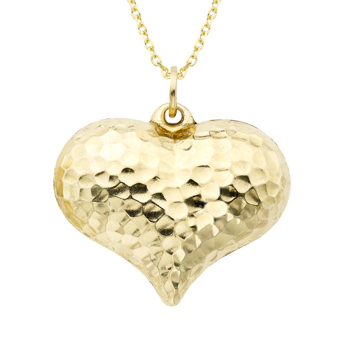 14k Gold Puff Heart Charm Necklace 18" - Elegant Valentine's Gift