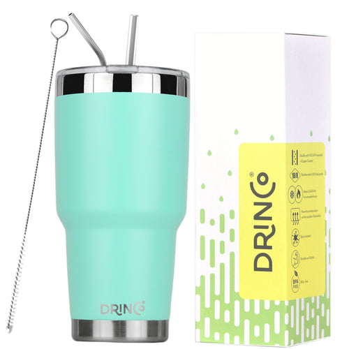 DRINCO 30oz Insulated Tumbler with Spill-Proof Lid & 2 Straws - Teal Stainless Steel Travel Mug