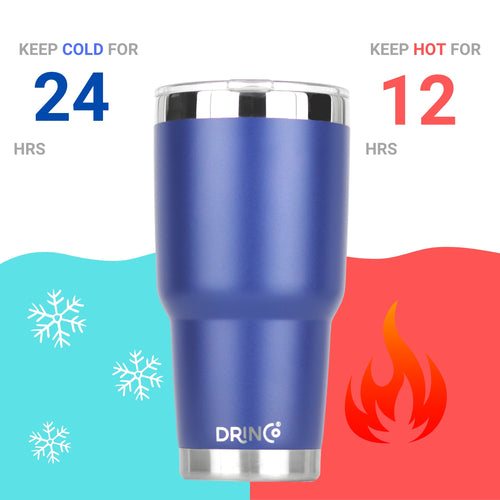 DRINCO 30oz Insulated Tumbler with Spill-Proof Lid & 2 Straws - Royal Blue Stainless Steel Travel Mug