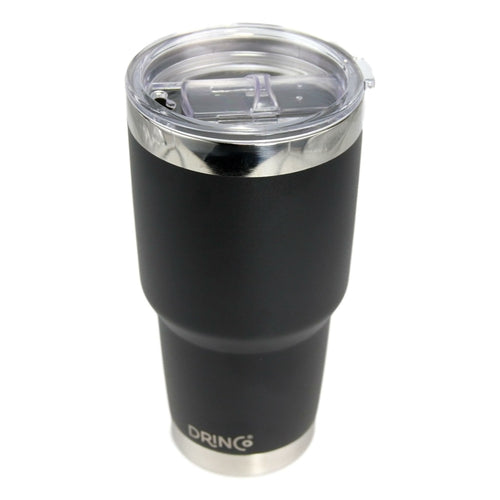 DRINCO 30oz Insulated Tumbler with Spill-Proof Lid & 2 Straws - Black Stainless Steel Travel Mug