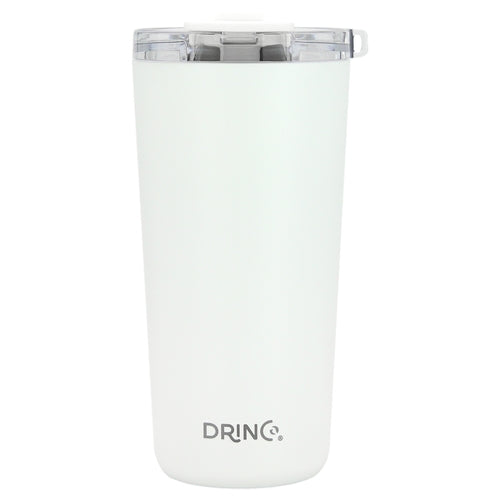 DRINCO 20oz Insulated Tumbler with Spill-Proof Lid & 2 Straws - Arctic White Stainless Steel Travel Mug