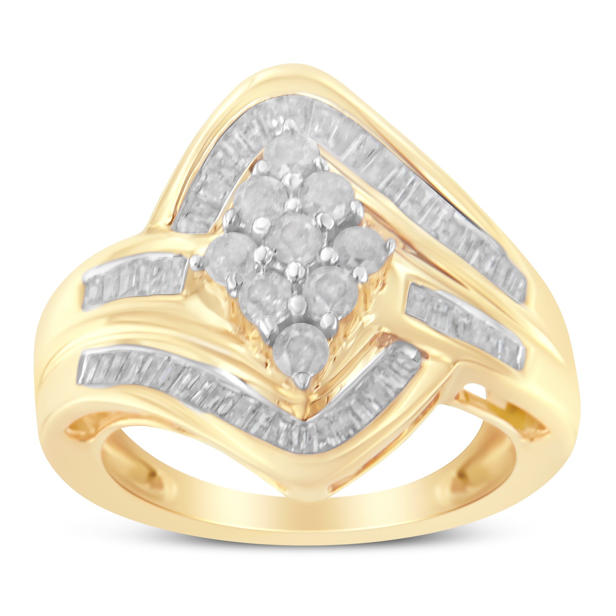 10K Yellow Gold Diamond Bypass Cluster Ring (1 Cttw, I-J Color, I2-I3 Clarity) - Size 7 by Bids.com