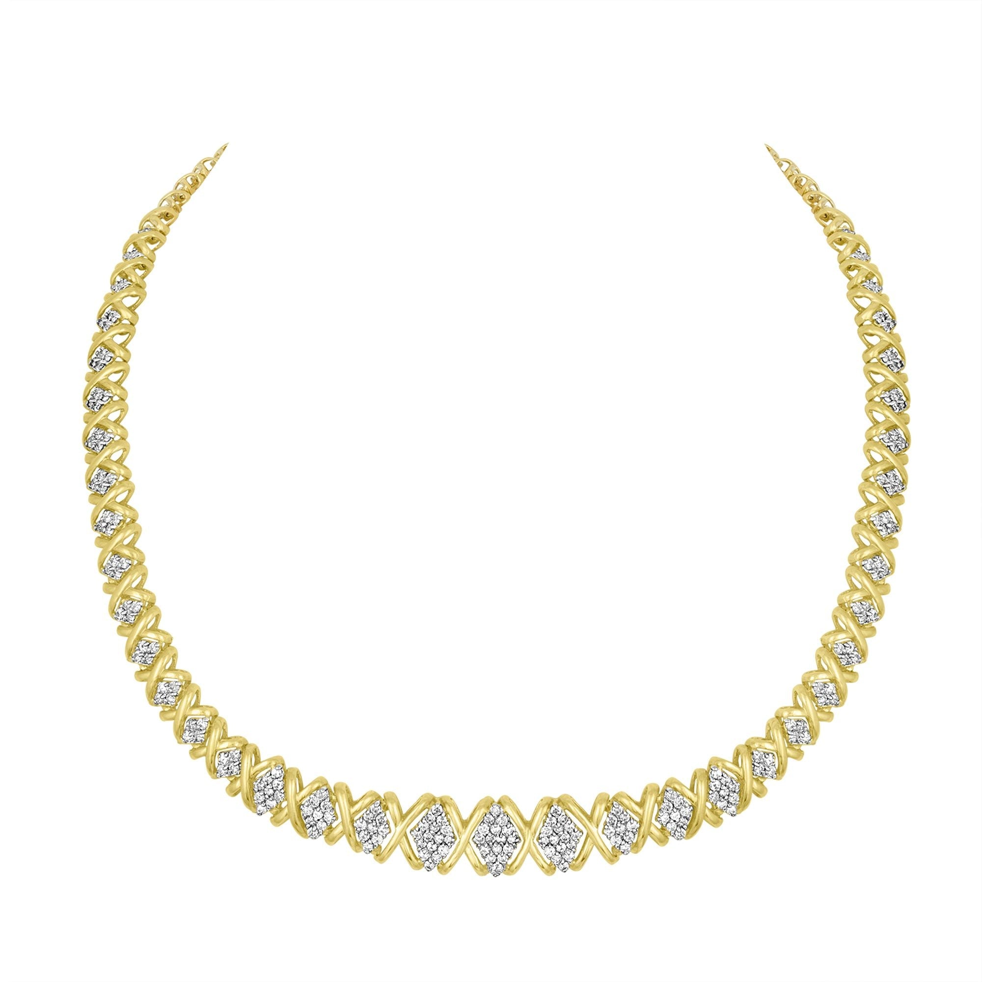 10K Yellow Gold 4 cttw Brilliant Round-Cut Diamond Graduating Riviera Statement Necklace (H-I Color, I2-I3 Clarity) by Bids.com