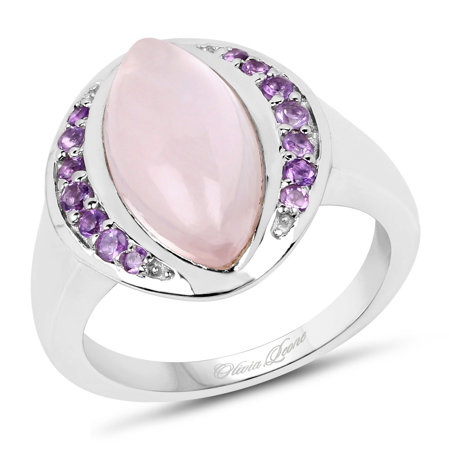 3.57 Carat Genuine Rose Quartz And Amethyst .925 Sterling Silver Ring by Bids.com