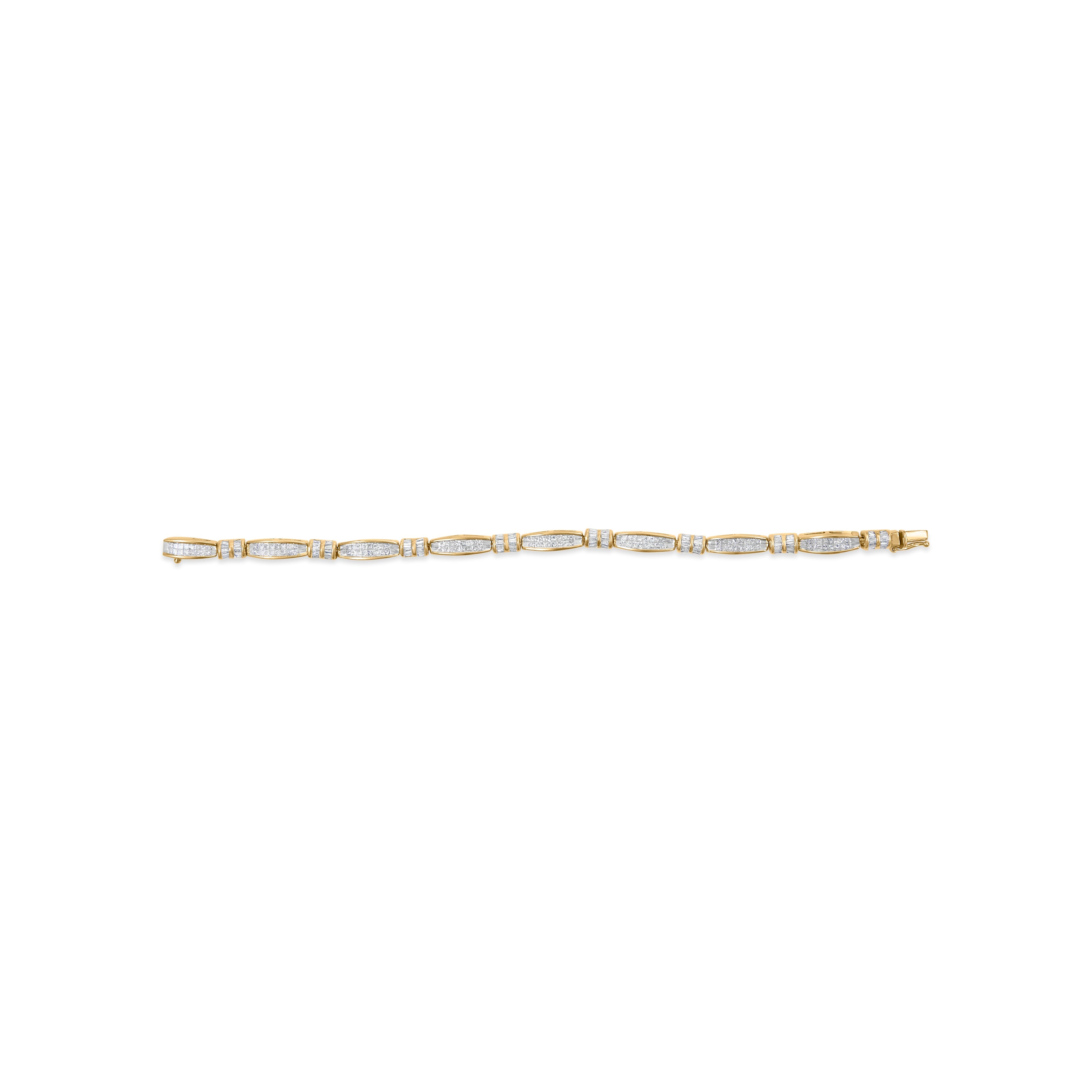 14K Yellow Gold Princess and Baguette Cut Diamond Beaded Bracelet (3.00 cttw, H-I Color, SI1-SI2 Clarity) by Bids.com