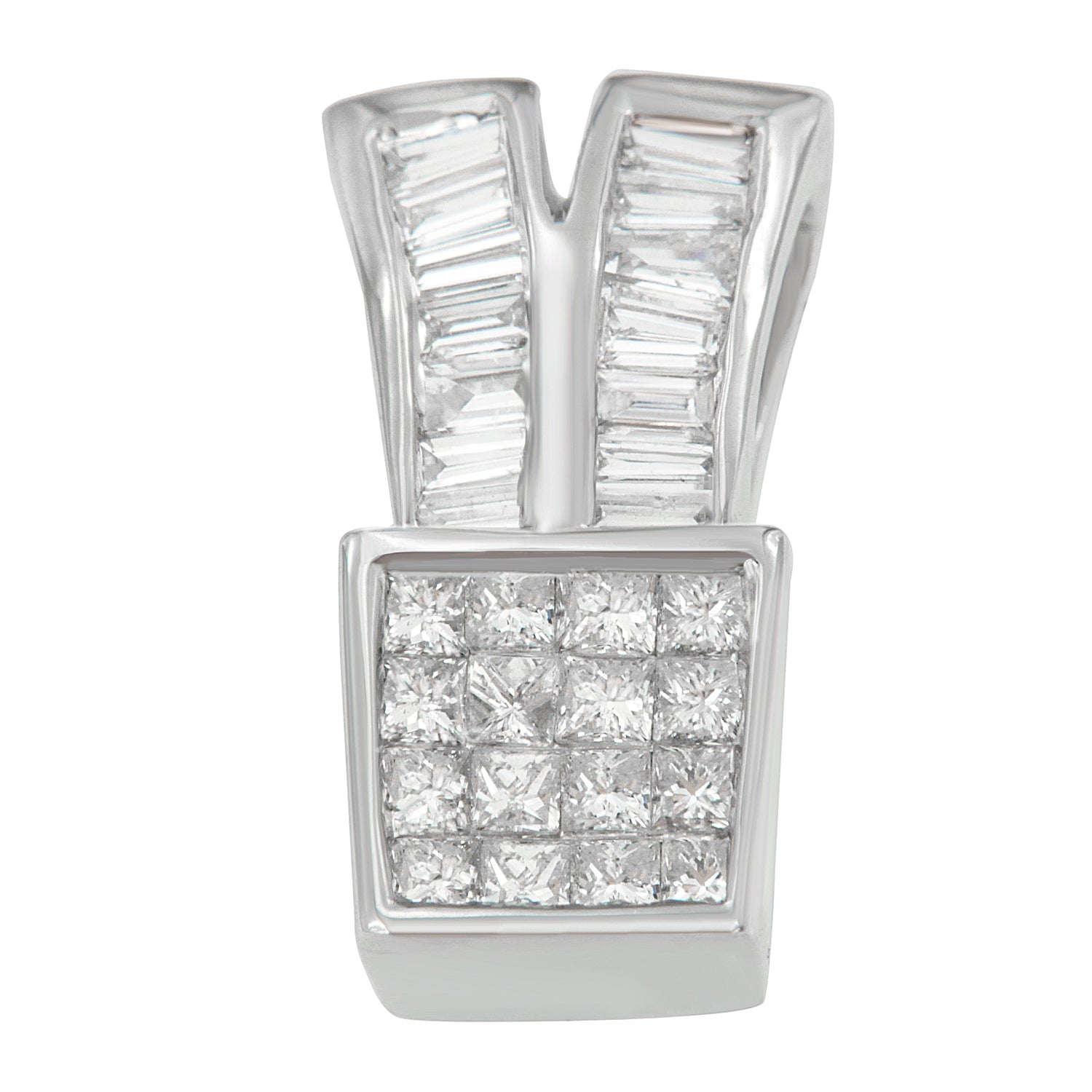 14K White Gold 1 1/3 cttw Princess and Baguette Cut Diamond Sparkling Shapes Pendant Necklace (H-I, SI1-SI2) by Bids.com
