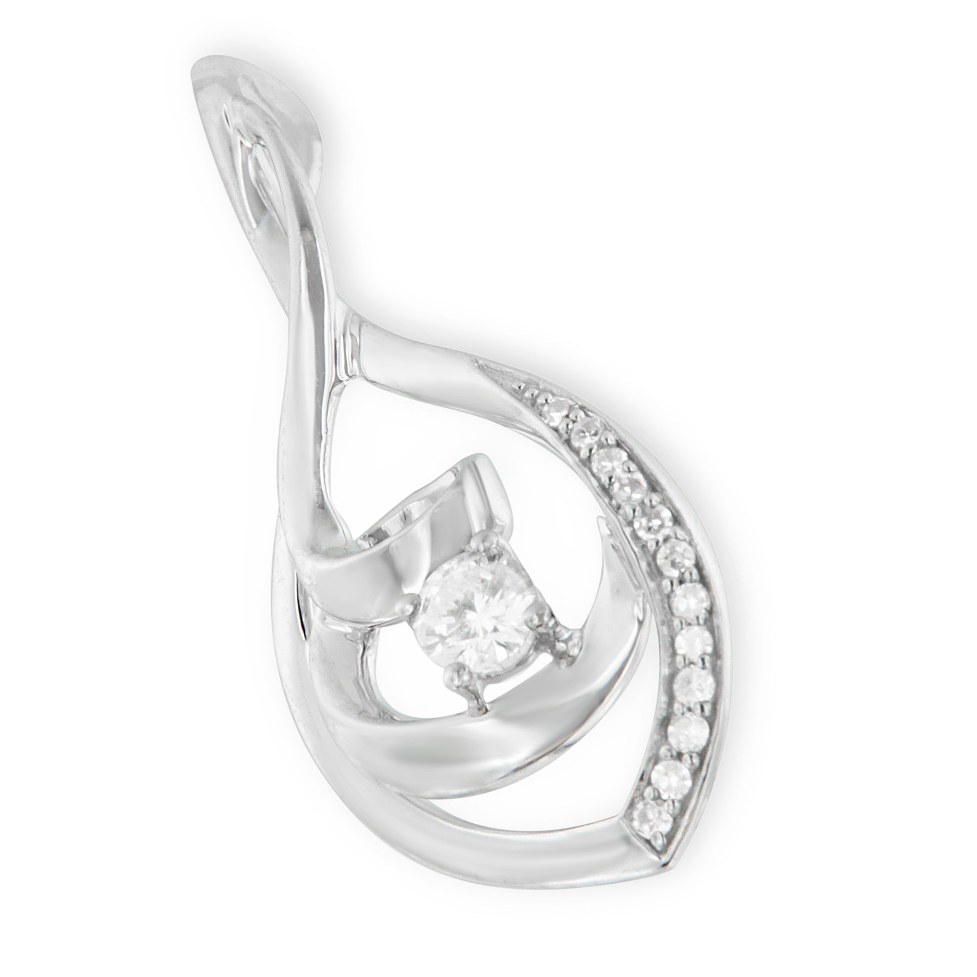 10K White Gold 1/4 Cttw Brilliant-Cut Round Diamond Spiral Link 18" Pendant Necklace (I-J Color, I2-I3 Clarity) by Bids.com