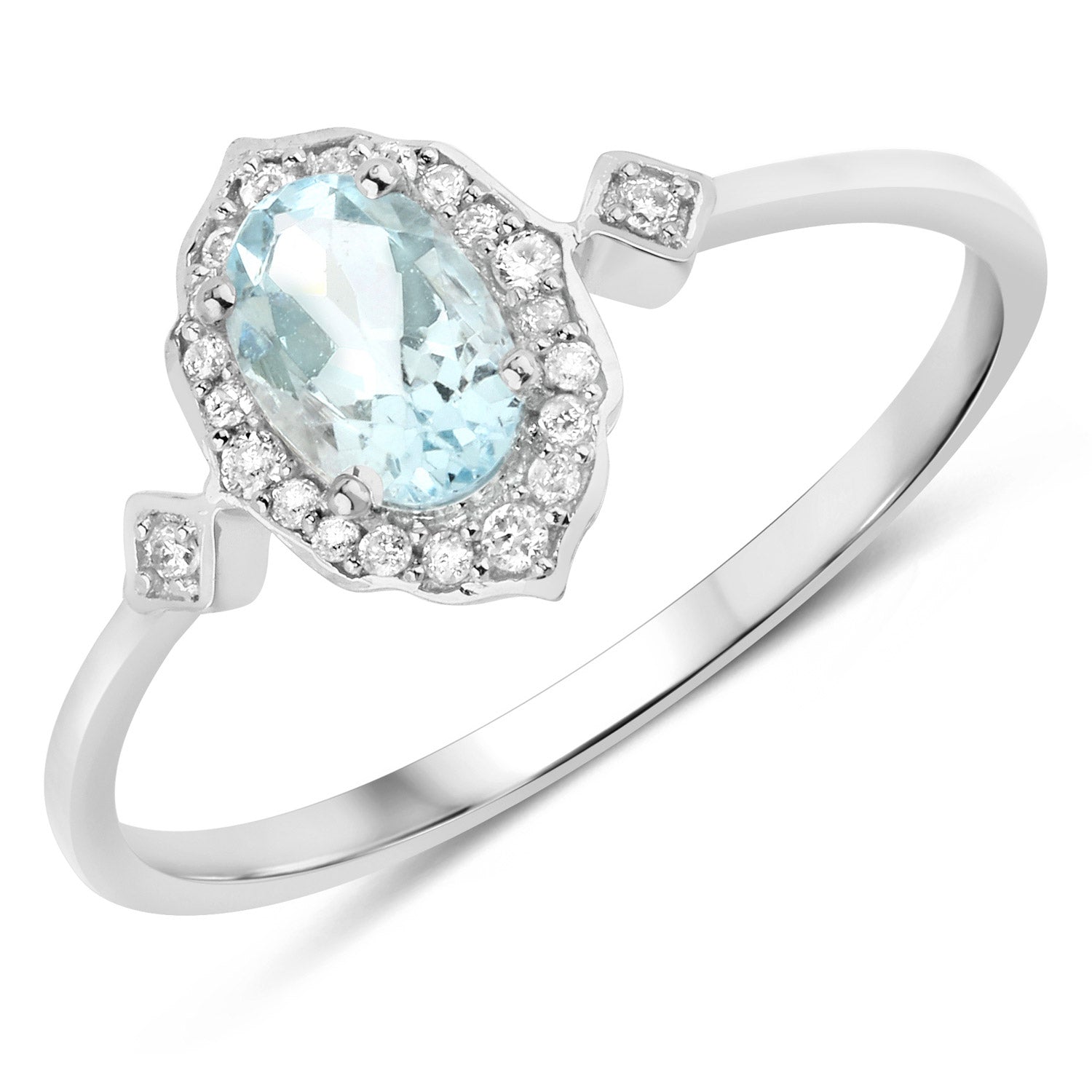 0.48 Carat Genuine Aquamarine and White Diamond 14K White Gold Ring DestGlow