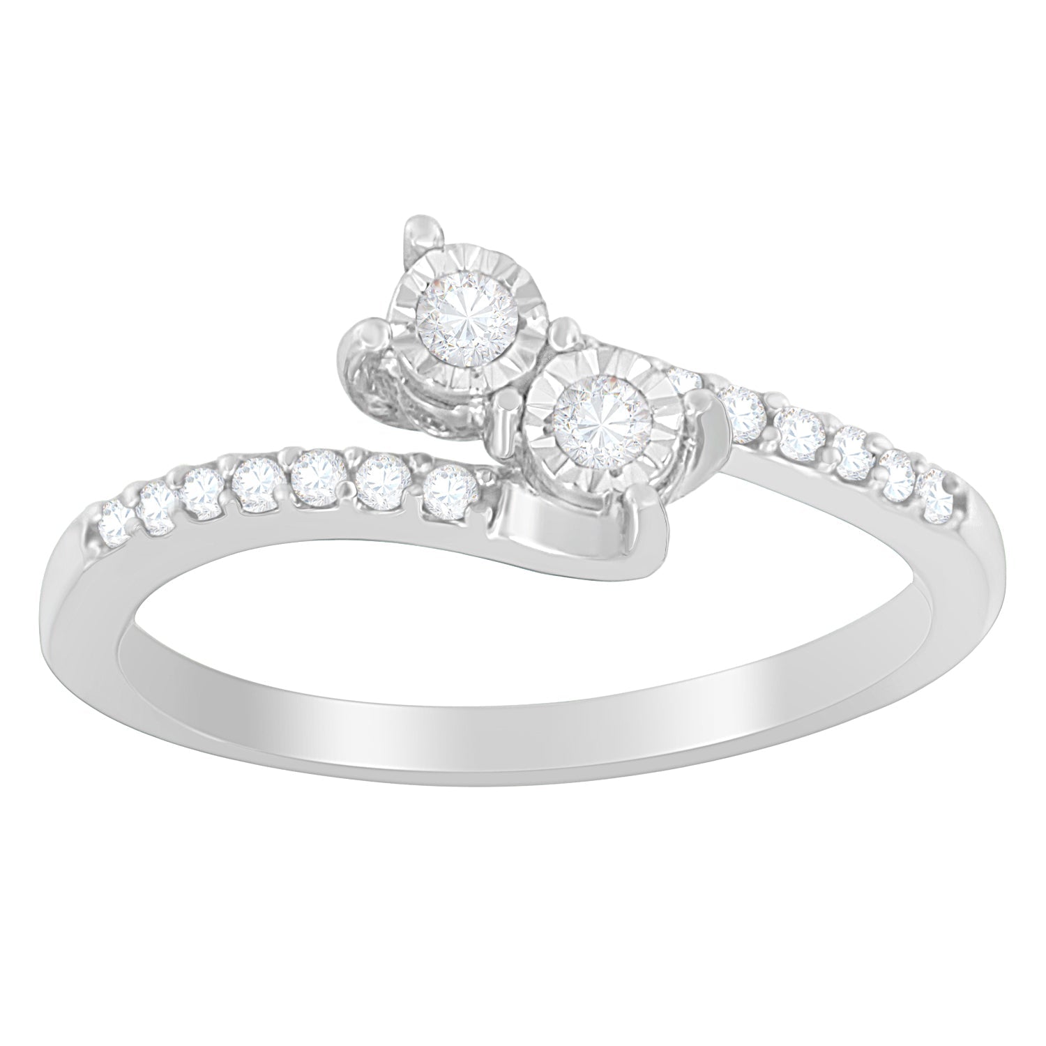 10K White Gold 1/4 Cttw Two-Stone Diamond Bypass Engagement Ring DestGlow
