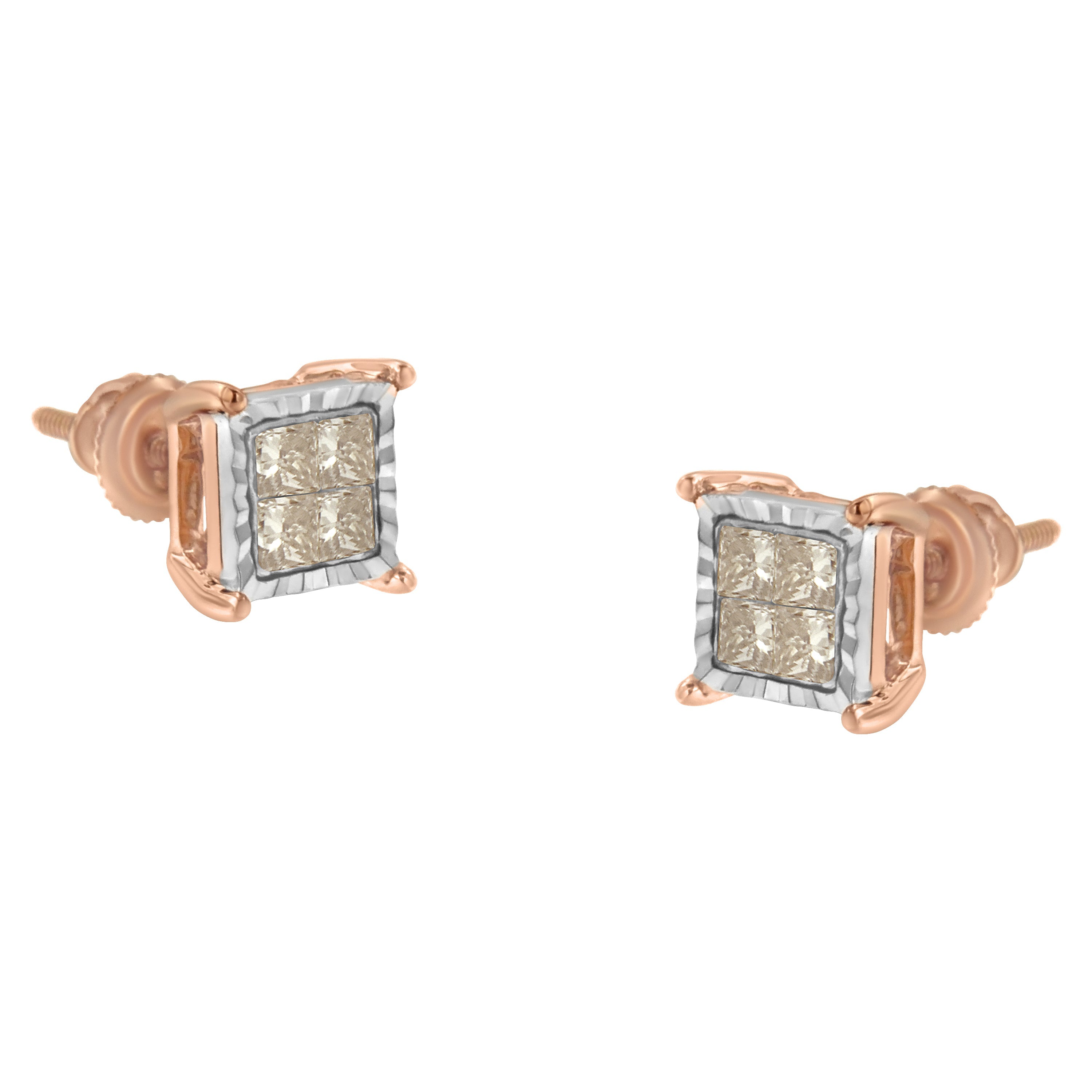 10K Two-Toned Princess-Cut Composite Diamond Stud Earrings (1/2 cttw, J-K Color, I1-I2 Clarity) by Bids.com