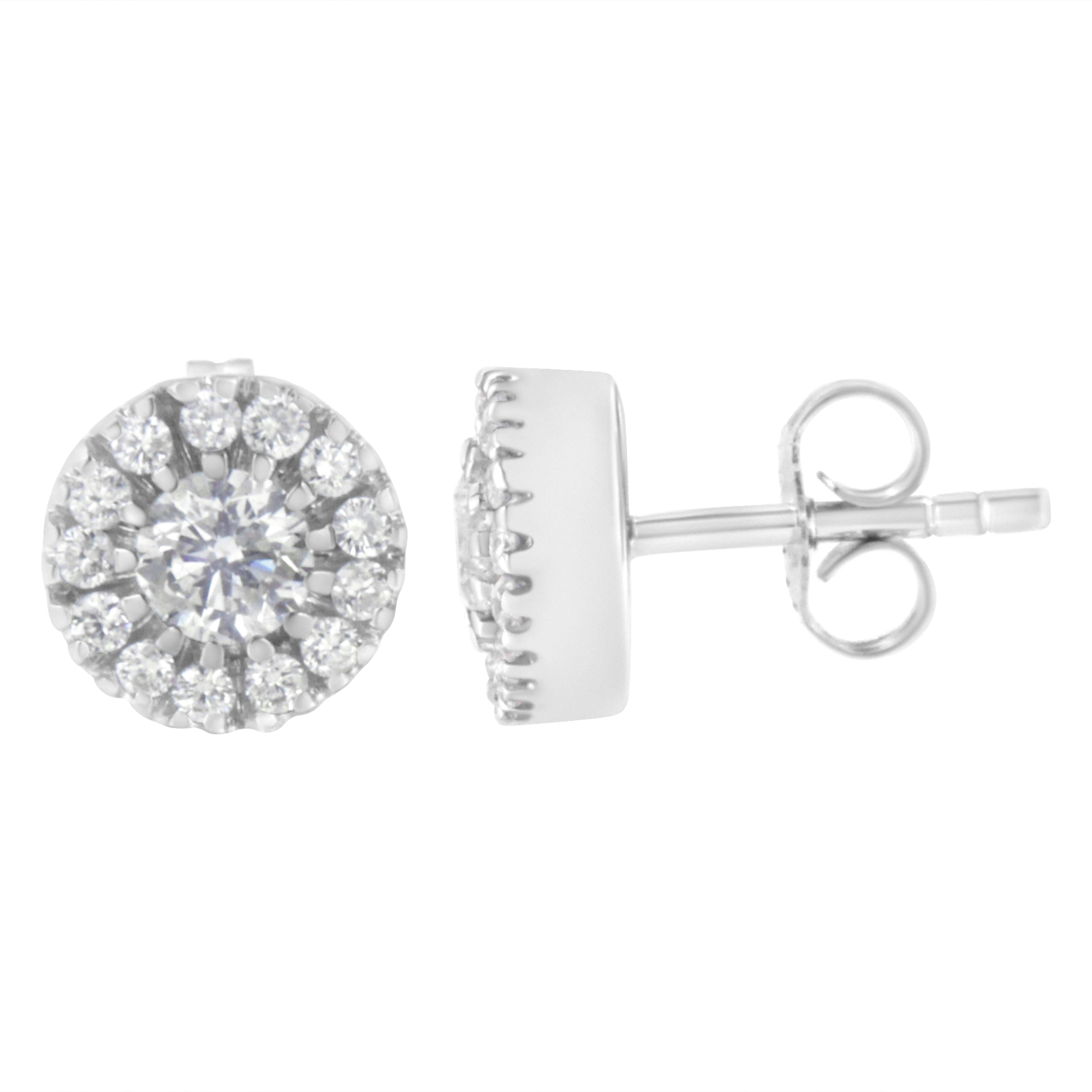 14k White Gold 1 cttw Diamond Halo Stud Earrings (I-J Clarity, I1-I2 Color) by Bids.com