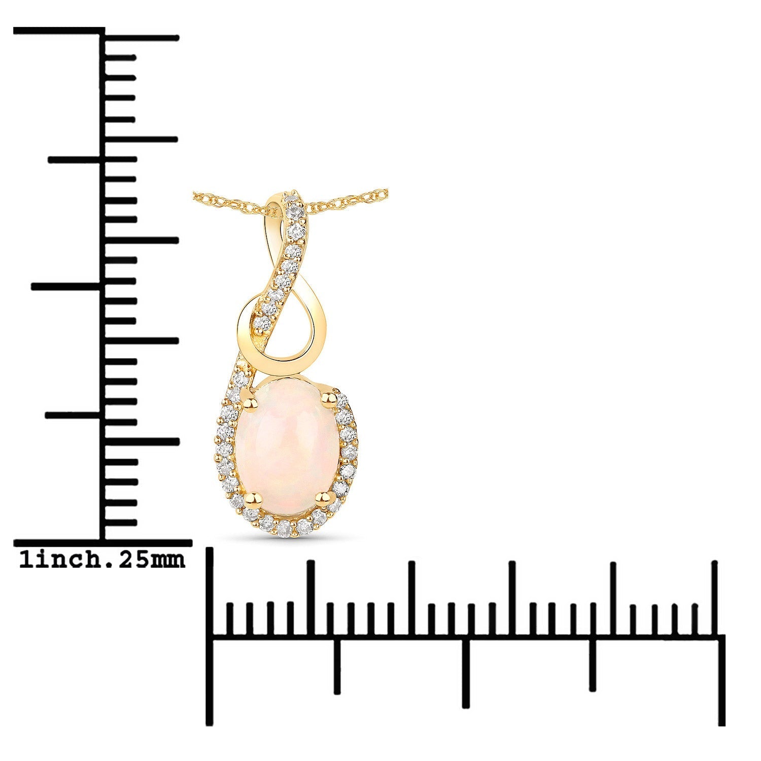 0.56 Carat Genuine Ethiopian Opal and White Diamond 14K Yellow Gold Pendant DestGlow