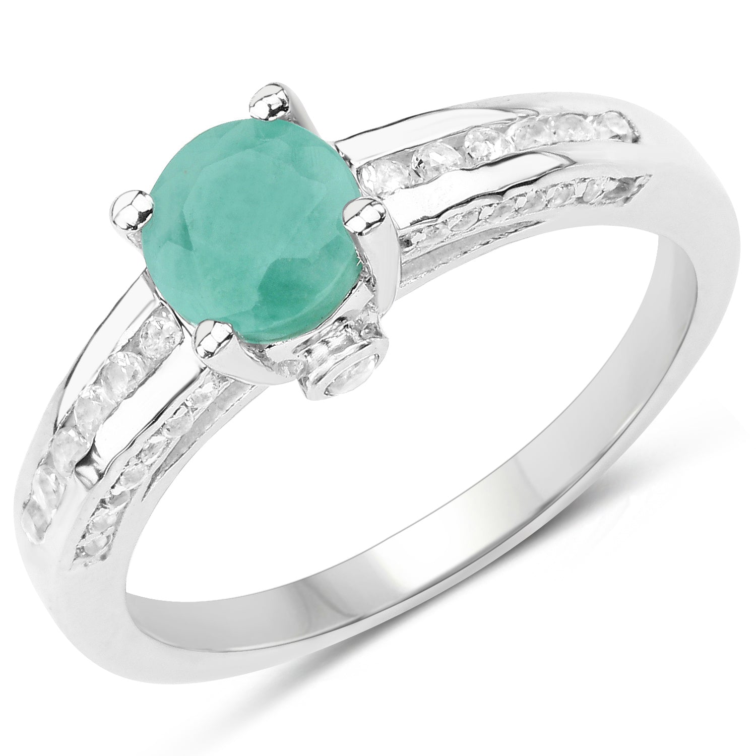 1.22 Carat Genuine Emerald and White Topaz .925 Sterling Silver Ring by Bids.com