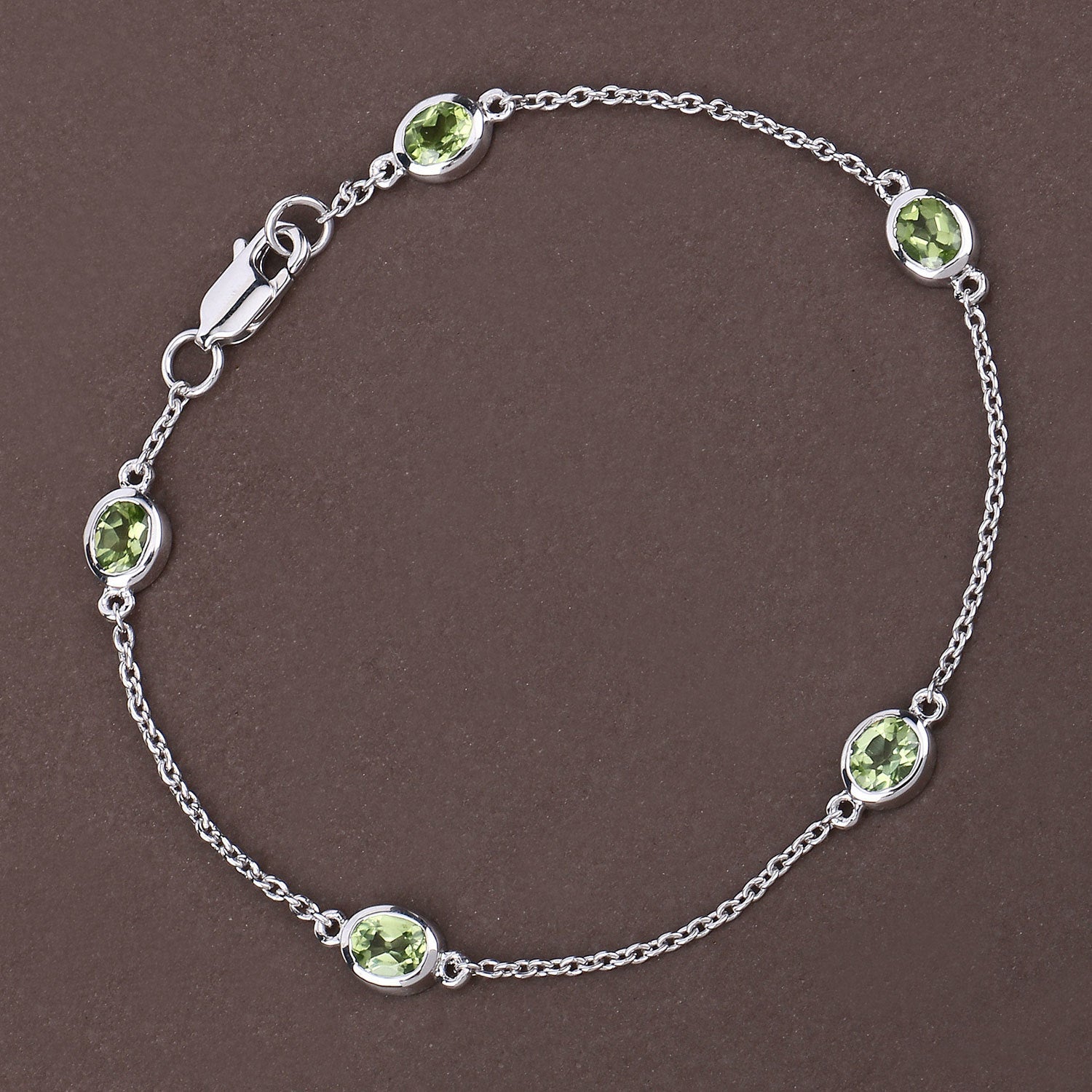 1.75 Carat Genuine Peridot .925 Sterling Silver Bracelet DestGlow