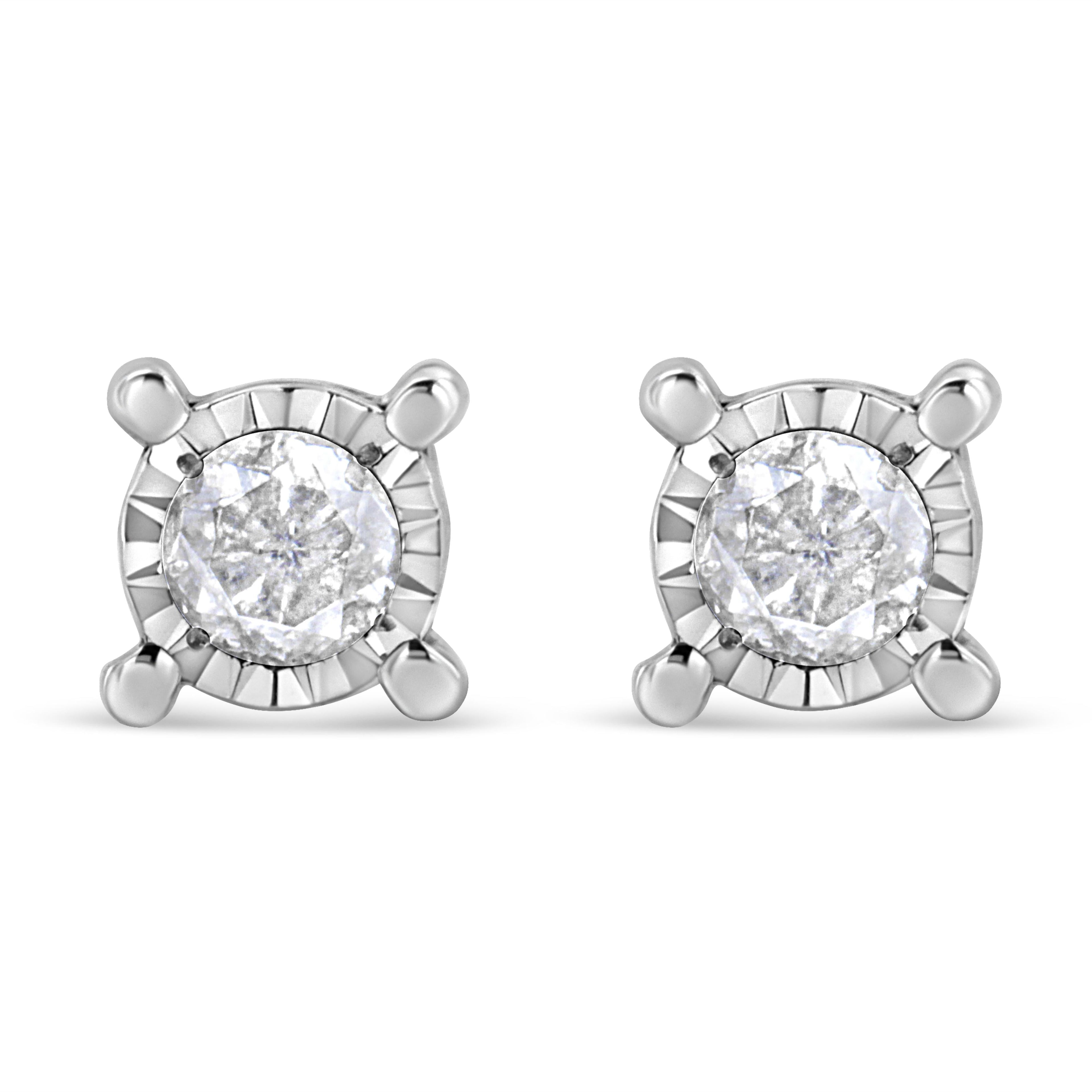 .925 Sterling Silver 1.0 Cttw Round Brilliant-Cut Diamond Miracle-Set Solitaire Stud Earrings (H-I Color, I2-I3 Clarity) by Bids.com
