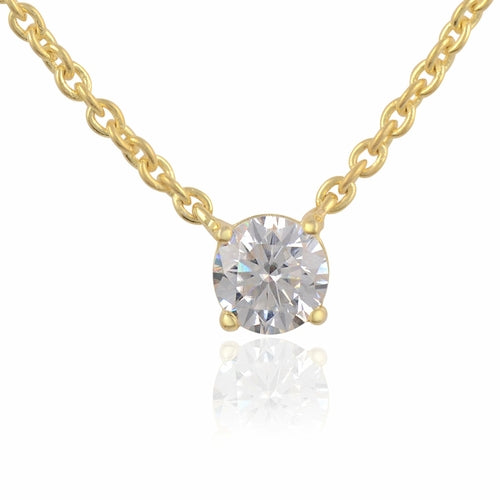 White Moissanite Chain Pendant - 6mm Round Lab Grown Sterling Silver Necklace