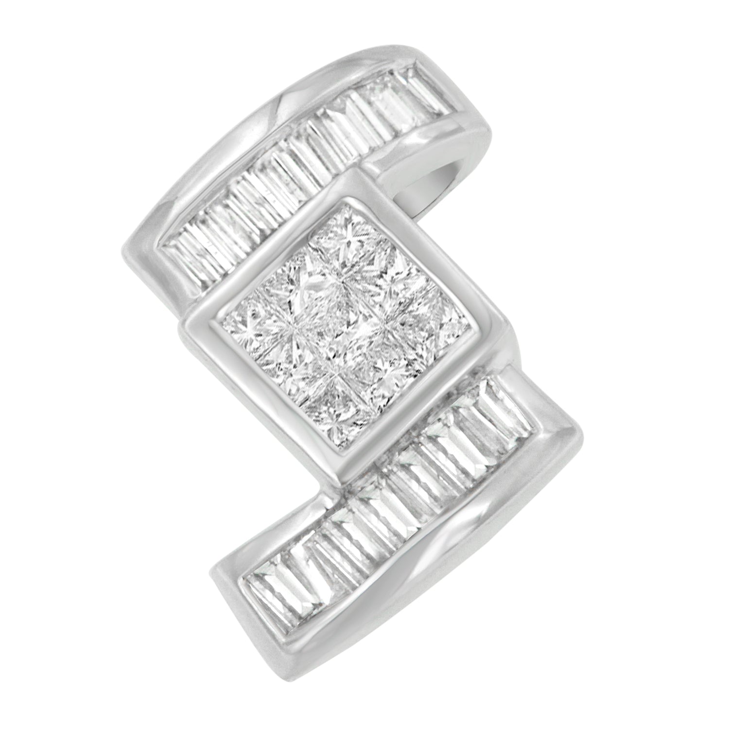 14K White Gold 1 2/5 cttw Princess and Baguette Cut Diamond Zig Zag Pendant Necklace (H-I, SI1-SI2) by Bids.com